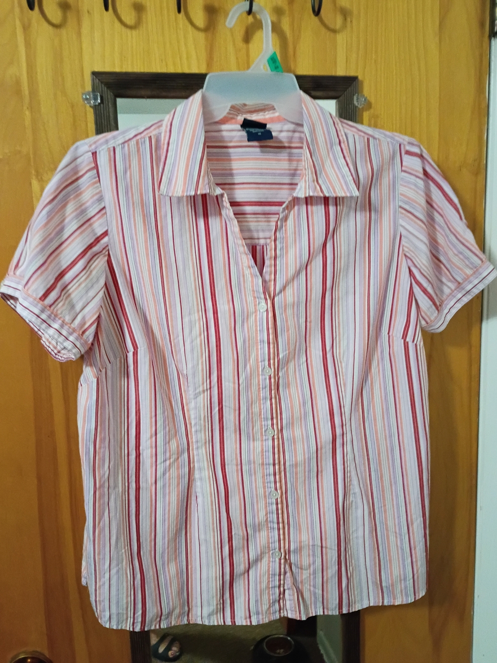 Basic Editions Pink and Red Striped Button-Down Shirt